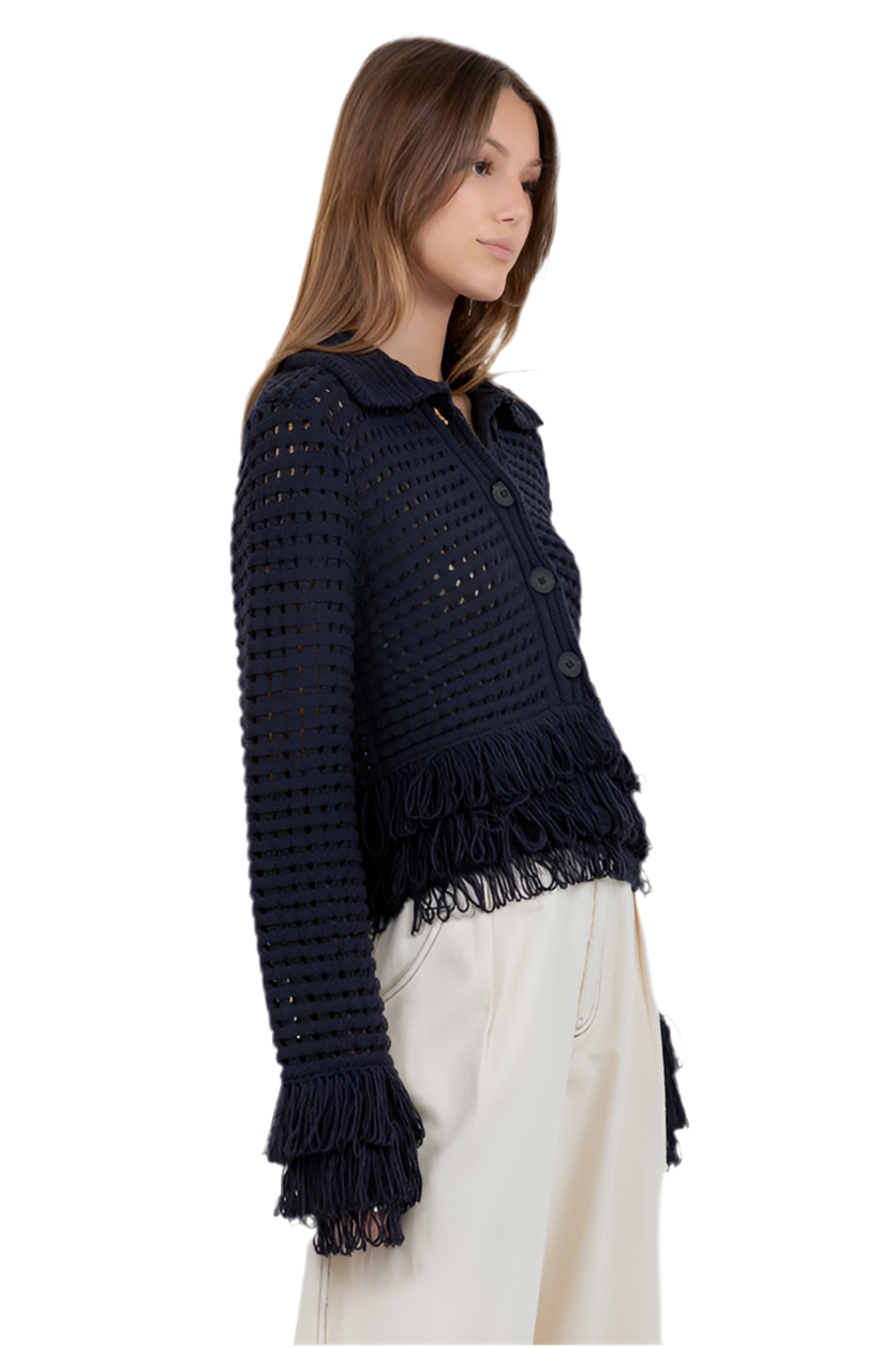 Suéter Crochet Azul Marino