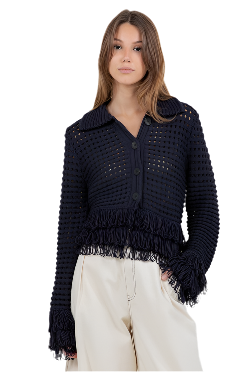Suéter Crochet Azul Marino