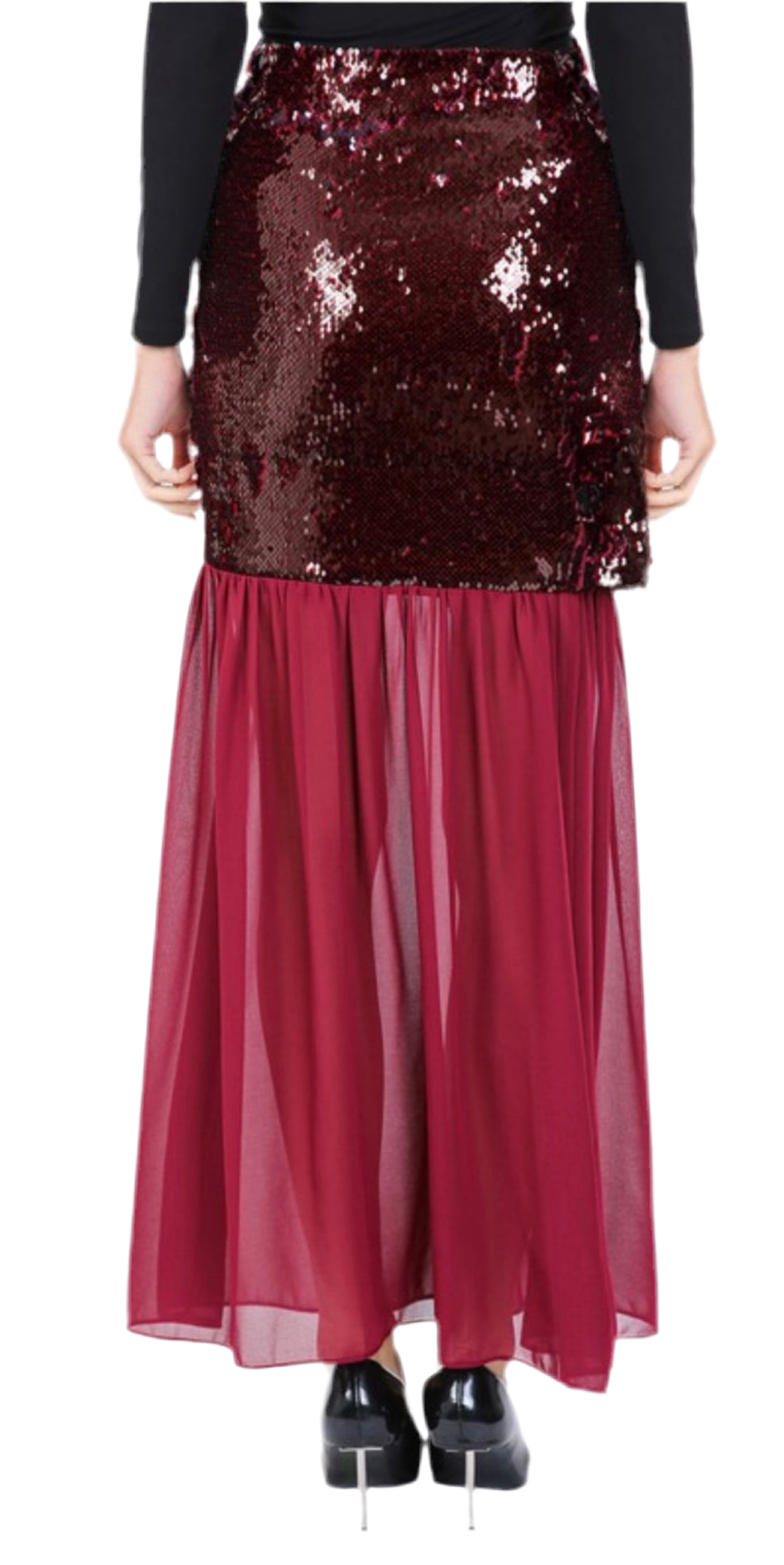 Falda Midi Vino Lentejuela