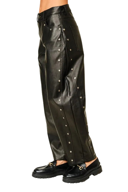 Pantalón Barrel Piel con Studs