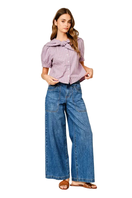 Blusa Cuadros con Lazo