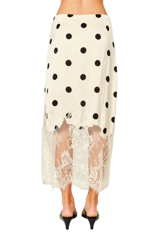 Falda Polka Dot Encaje Crema