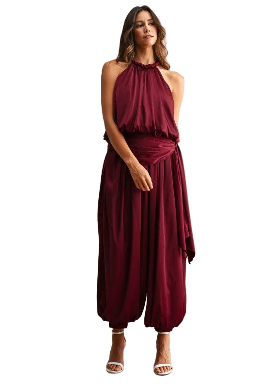 Set Halter Satinado Vino