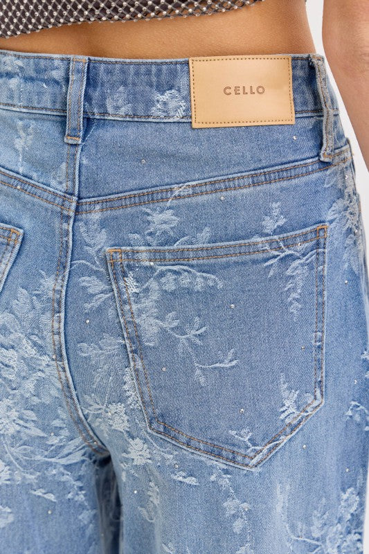 Jeans con Flores y Brillos