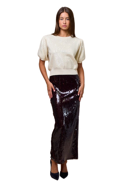 Falda Tubo Lentejuelas Café