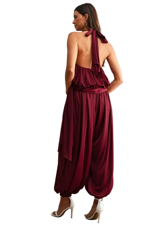 Set Halter Satinado Vino