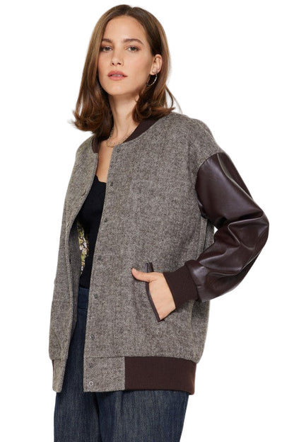 Chamarra Bomber Mangas Piel