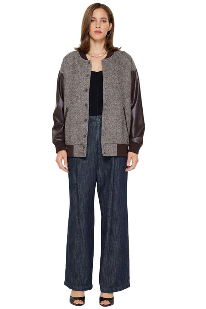 Chamarra Bomber Mangas Piel