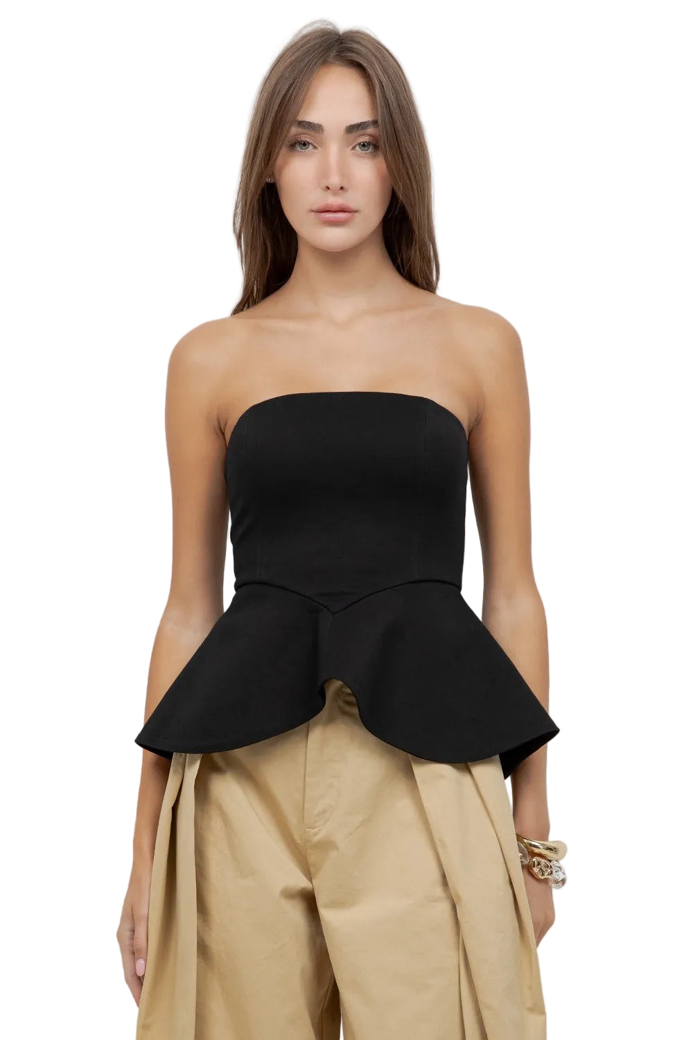 Strapless Negro con Peplum