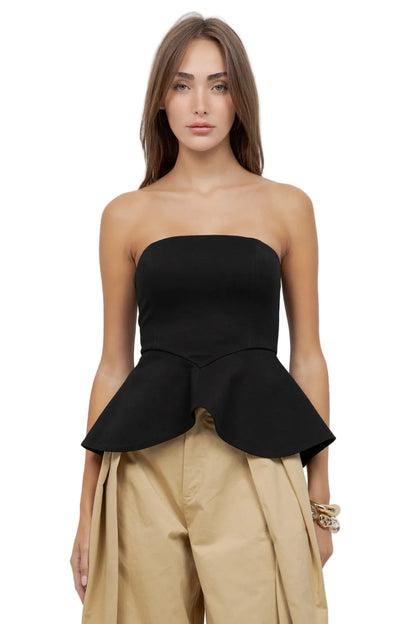 Strapless Negro con Peplum
