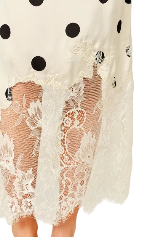 Falda Polka Dot Encaje Crema