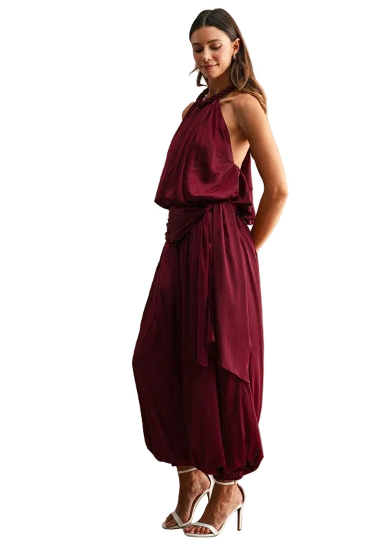 Set Halter Satinado Vino