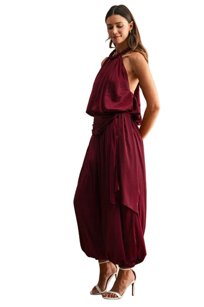 Set Halter Satinado Vino