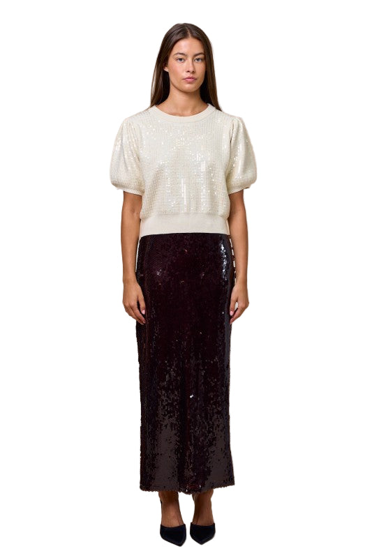 Falda Tubo Lentejuelas Café