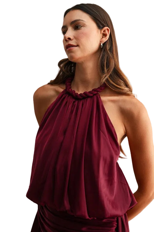 Set Halter Satinado Vino