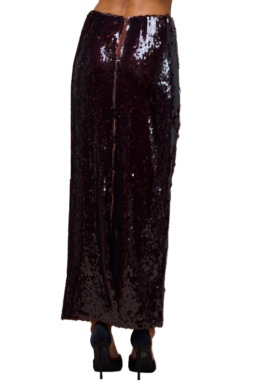 Falda Tubo Lentejuelas Café