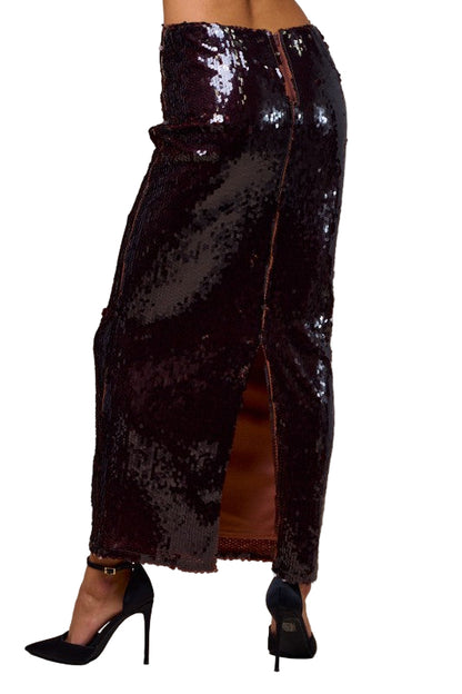 Falda Tubo Lentejuelas Café