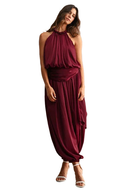 Set Halter Satinado Vino