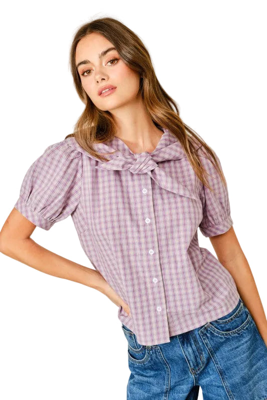 Blusa Cuadros con Lazo
