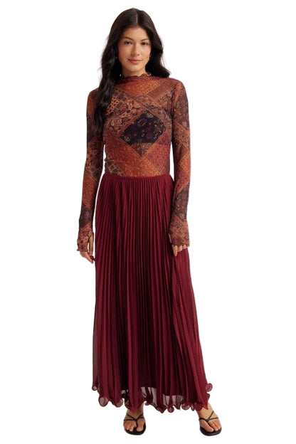 Maxi Falda Plisada Vino