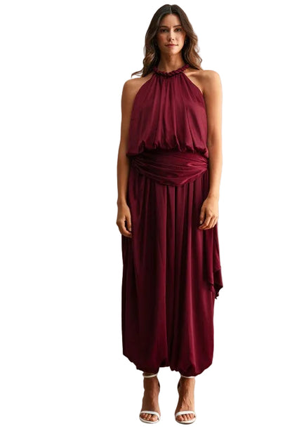 Set Halter Satinado Vino
