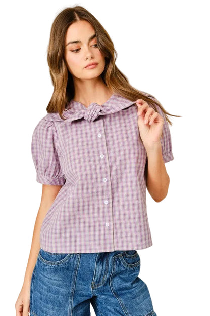 Blusa Cuadros con Lazo