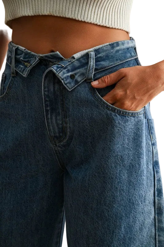 Jeans Barrel Pretina Volteada