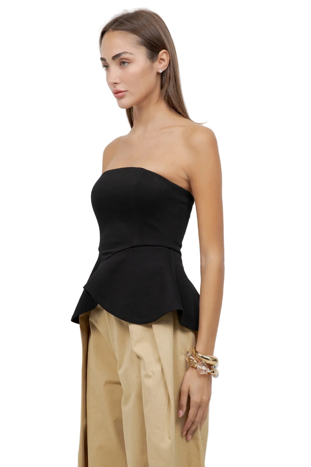 Strapless Negro con Peplum