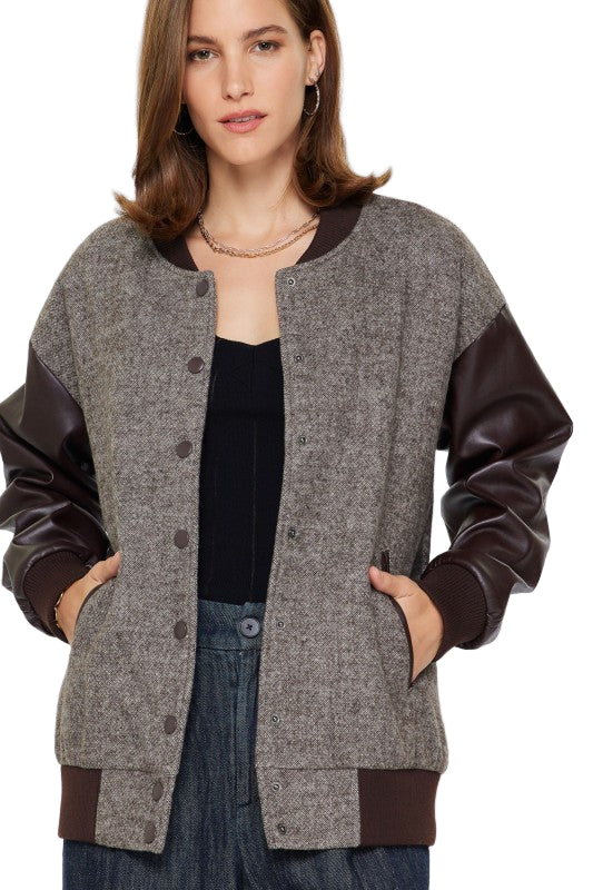 Chamarra Bomber Mangas Piel