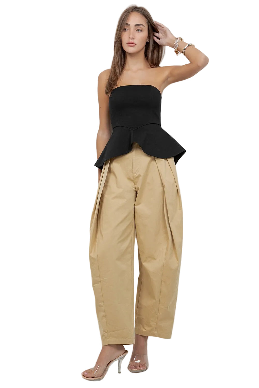 Strapless Negro con Peplum