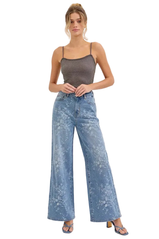 Jeans con Flores y Brillos