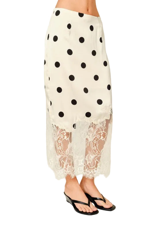 Falda Polka Dot Encaje Crema