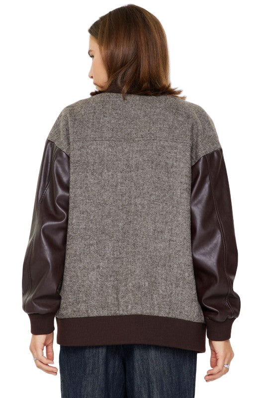 Chamarra Bomber Mangas Piel