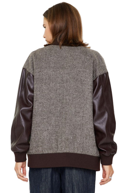 Chamarra Bomber Mangas Piel