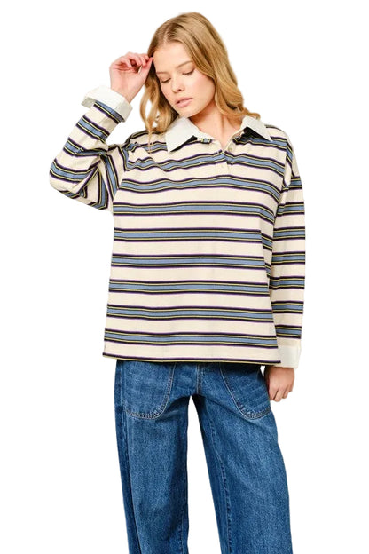 Polo Rayas Crema con Gris