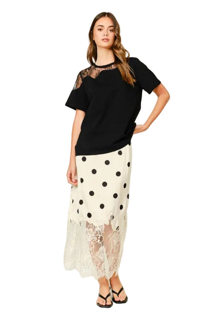 Falda Polka Dot Encaje Crema