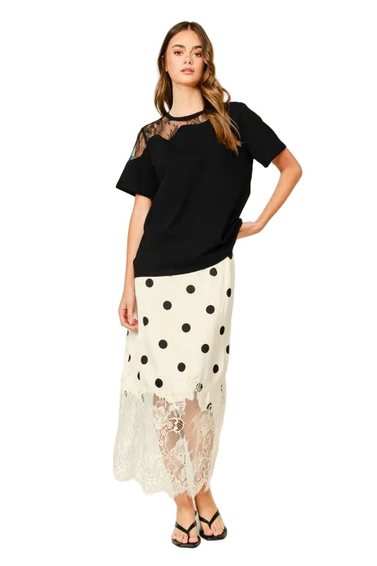Falda Polka Dot Encaje Crema