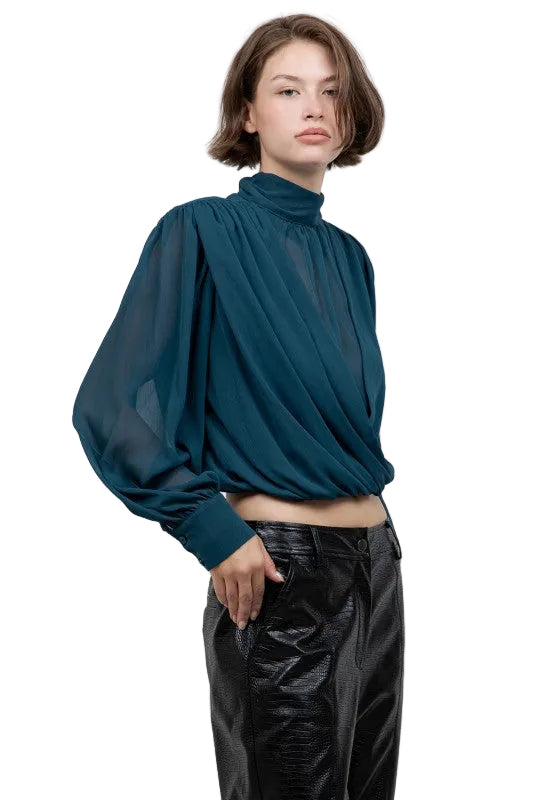 Blusa Drapeada Turquesa