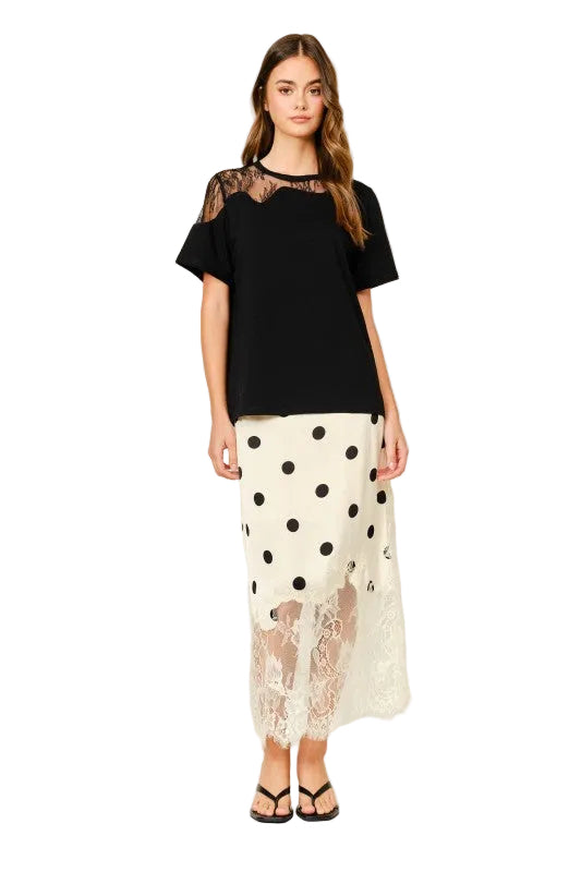 Falda Polka Dot Encaje Crema