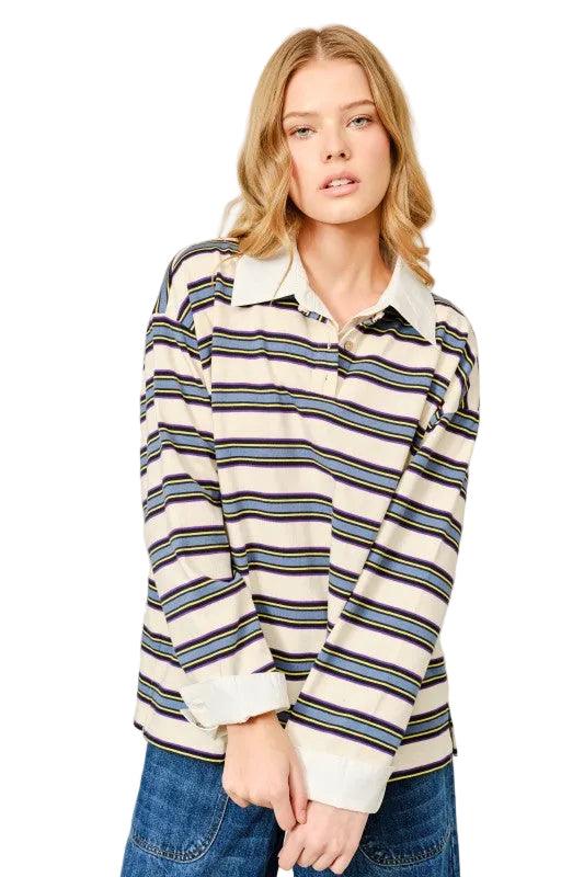Polo Rayas Crema con Gris