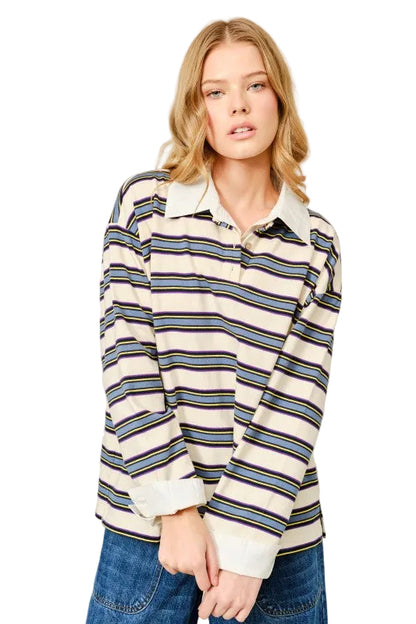 Polo Rayas Crema con Gris