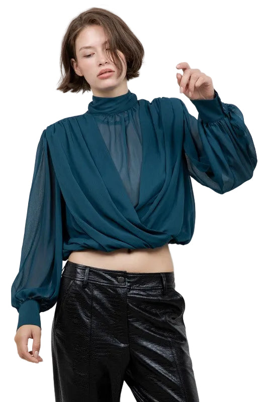 Blusa Drapeada Turquesa