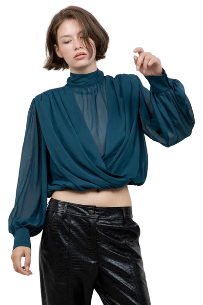 Blusa Drapeada Turquesa