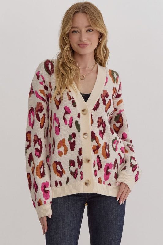 Cardigan de Animal Print Crema