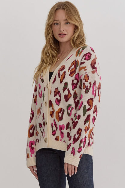 Cardigan de Animal Print Crema