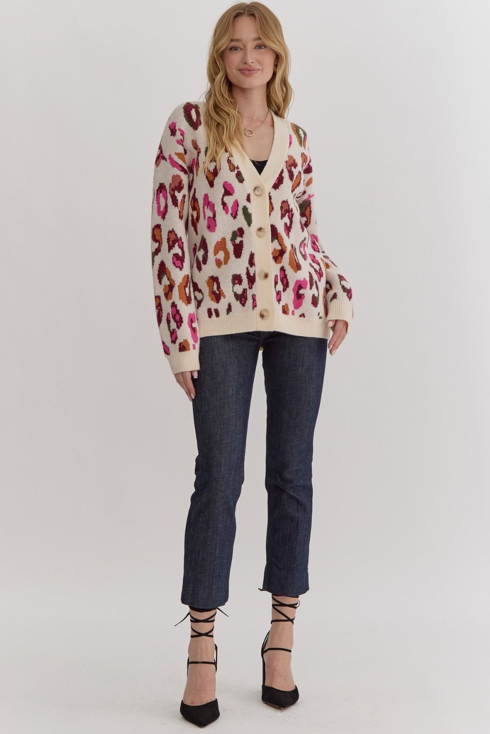 Cardigan de Animal Print Crema